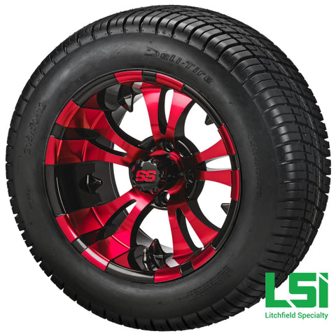 12X7 Black & Red Warlock Wheel On 215/50-12 Deli Tire 12 Low Profile Assembly