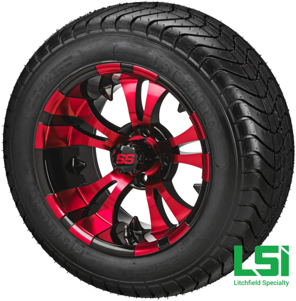 12X7 Black & Red Warlock Wheel On 215/50-12 Lsi Elite Tire 12 Low Profile Assembly