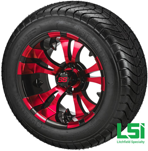 12X7 Black & Red Warlock Wheel On 215/50-12 Lsi Elite Tire 12 Low Profile Assembly