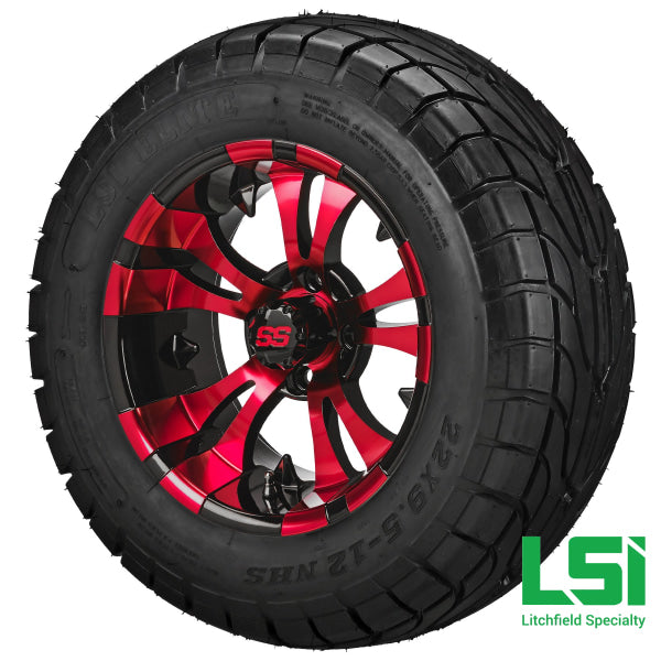 12X7 Black & Red Warlock Wheel On 22X9.50-12 Lsi Elite Street Tire 12 Lifted Assembly