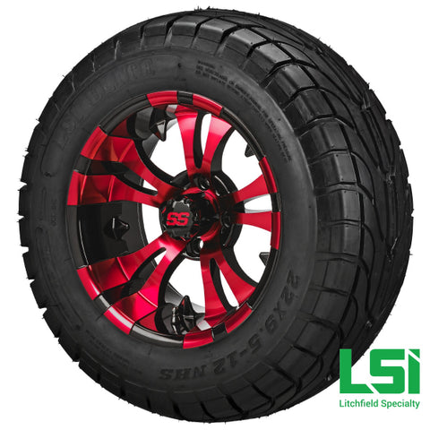 12X7 Black & Red Warlock Wheel On 22X9.50-12 Lsi Elite Street Tire 12 Lifted Assembly