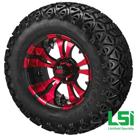 12X7 Black & Red Warlock Wheel On 23X10.50-12 Trail Tire 12 Lifted Assembly