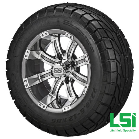 12X7 Gun Metal Gray Casino Wheel On 22X9.50-12 Lsi Elite Street Tire 12 Lifted Assembly