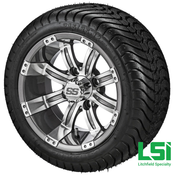 12X7 Gun Metal Gray & Machined Casino Wheel On 215/35-12 Lsi Elite Tire 12 Low Profile Assembly