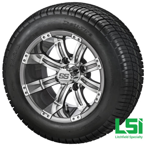 12X7 Gun Metal Gray & Machined Casino Wheel On 215/50-12 Deli Tire 12 Low Profile Assembly