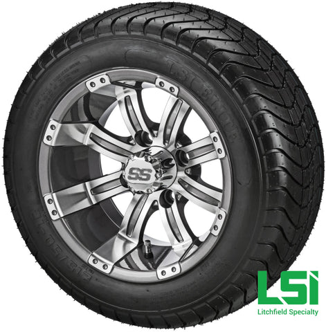 12X7 Gun Metal Gray & Machined Casino Wheel On 215/50-12 Lsi Elite Tire 12 Low Profile Assembly