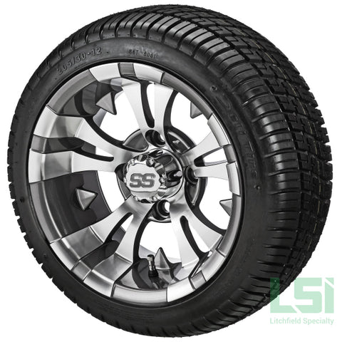 12X7 Gun Metal Gray & Machined Warlock Wheel On 205/30-12 Deli Tire 12 Low Profile Assembly