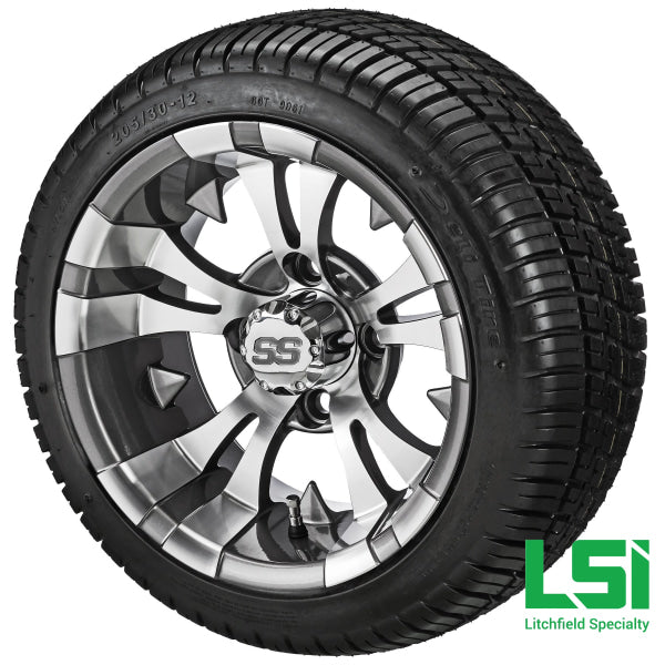12X7 Gun Metal Gray & Machined Warlock Wheel On 205/30-12 Deli Tire 12 Low Profile Assembly