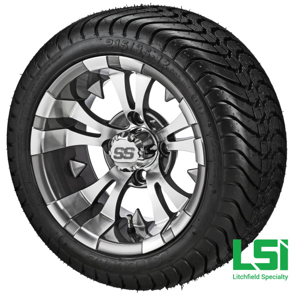 12X7 Gun Metal Gray & Machined Warlock Wheel On 215/35-12 Lsi Elite Tire 12 Low Profile Assembly