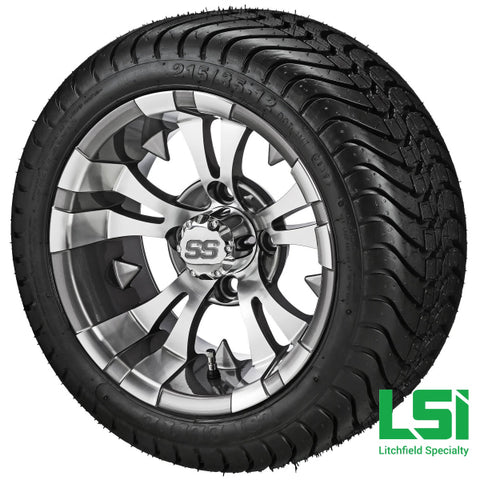 12X7 Gun Metal Gray & Machined Warlock Wheel On 215/35-12 Lsi Elite Tire 12 Low Profile Assembly