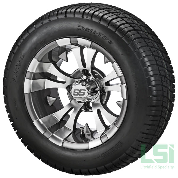 12X7 Gun Metal Gray & Machined Warlock Wheel On 215/50-12 Deli Tire 12 Low Profile Assembly