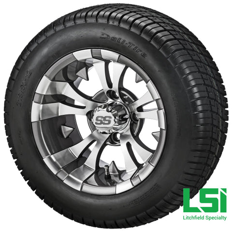 12X7 Gun Metal Gray & Machined Warlock Wheel On 215/50-12 Deli Tire 12 Low Profile Assembly