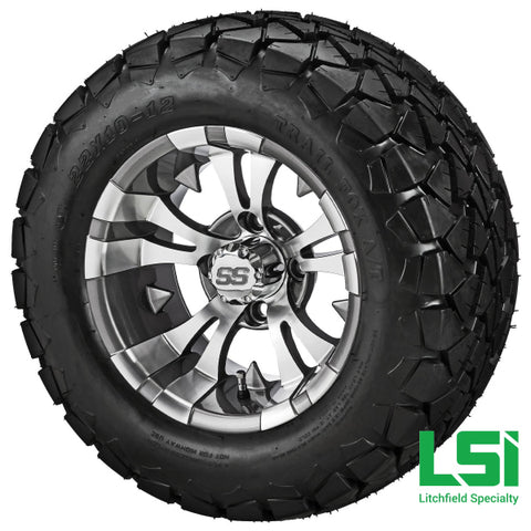 12X7 Gun Metal Gray Warlock Wheel On 22X10.00-12 Trail Fox A/t Tire 12 Lifted Assembly