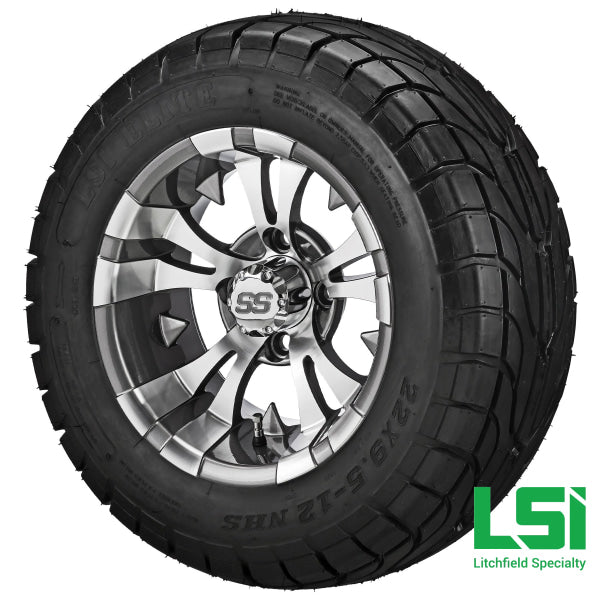 12X7 Gun Metal Gray Warlock Wheel On 22X9.50-12 Lsi Elite Street Tire 12 Lifted Assembly