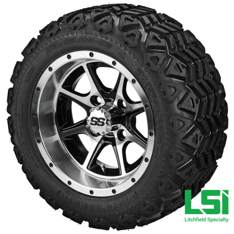 12X7 Machined & Black Azusa Wheel On 20X10.00-12 Trail Tire 12 Lifted Assembly