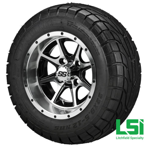 12X7 Machined & Black Azusa Wheel On 22X9.50-12 Lsi Elite Street Tire 12 Lifted Assembly