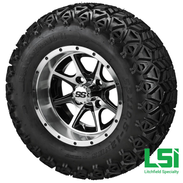 12X7 Machined & Black Azusa Wheel On 23X10.50-12 Trail Tire 12 Lifted Assembly
