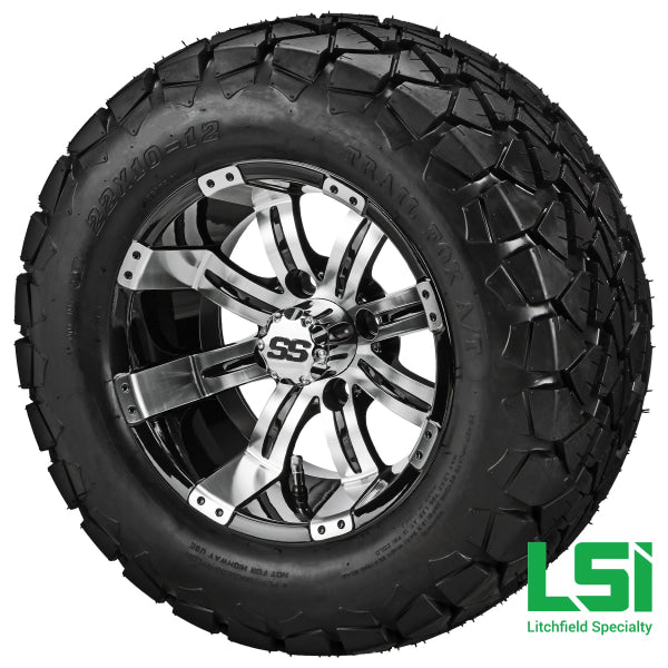 12X7 Machined & Black Casino Wheel On 22X10.00-12 Trail Fox A/t Tire 12 Lifted Assembly