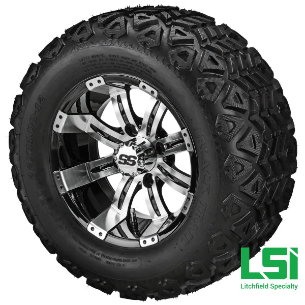 12X7 Machined & Black Casino Wheel On 22X11-12 Trail Tire 12 Lifted Assembly