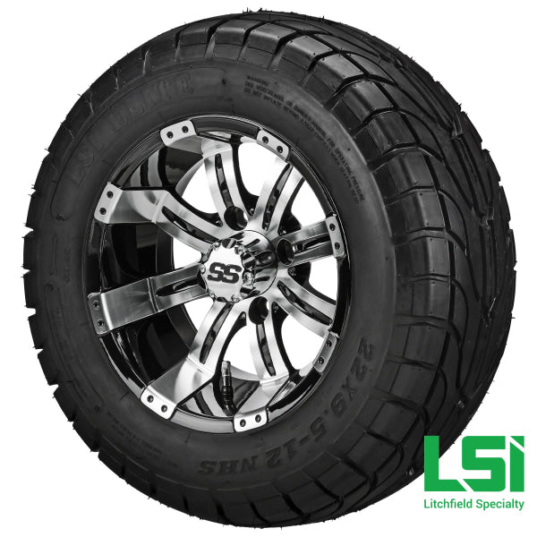 12X7 Machined & Black Casino Wheel On 22X9.50-12 Lsi Elite Street Tire 12 Lifted Assembly