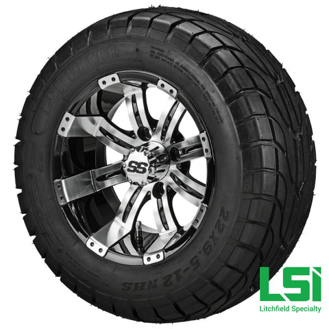 12X7 Machined & Black Casino Wheel On 22X9.50-12 Lsi Elite Street Tire 12 Lifted Assembly