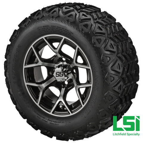 12X7 Machined & Black Ninja Wheel On 20X10.00-12 Trail Tire 12 Lifted Assembly