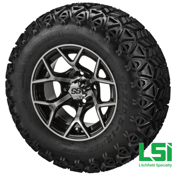 12X7 Machined & Black Ninja Wheel On 23X10.50-12 Trail Tire 12 Lifted Assembly