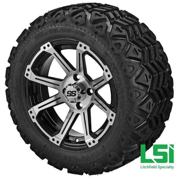 12X7 Machined & Black Rampage Wheel On 20X10.00-12 Trail Tire 12 Lifted Assembly