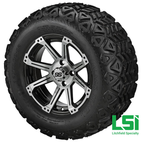 12X7 Machined & Black Rampage Wheel On 22X11-12 Trail Tire 12 Lifted Assembly