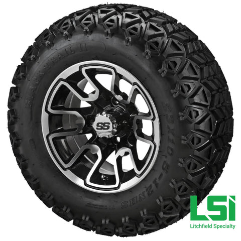 12X7 Machined & Black Tombstone Wheel On 23X10.50-12 Trail Tire 12 Lifted Assembly
