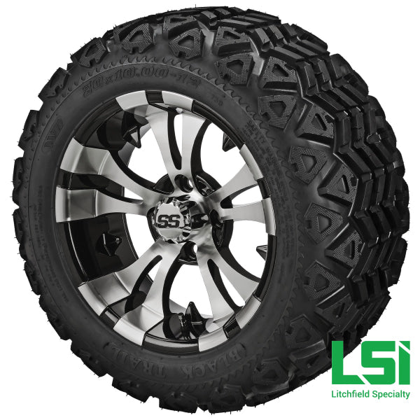 12X7 Machined & Black Warlock Wheel On 20X10.00-12 Trail Tire 12 Lifted Assembly