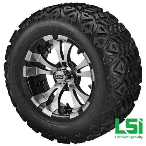 12X7 Machined & Black Warlock Wheel On 22X11-12 Trail Tire 12 Lifted Assembly