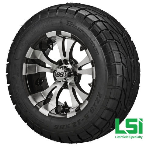 12X7 Machined & Black Warlock Wheel On 22X9.50-12 Lsi Elite Street Tire 12 Lifted Assembly