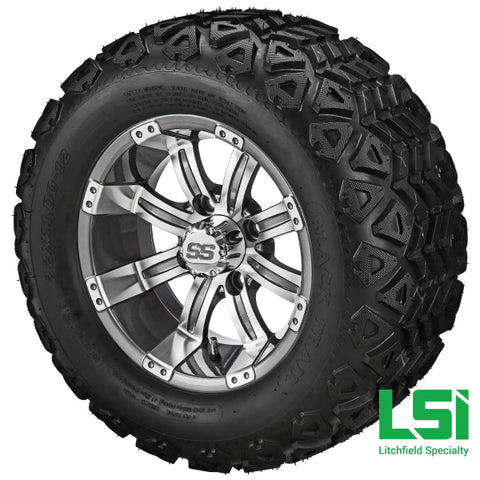 12X7 Machined & Gun Metal Gray Casino Wheel On 20X10.00-12 Black Trail Tire 12 Lifted Assembly