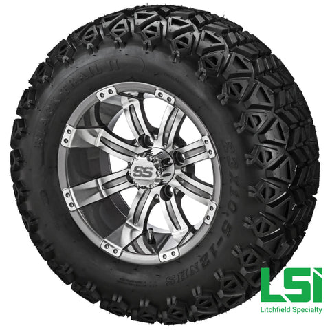 12X7 Machined & Gun Metal Gray Casino Wheel On 23X10.50-12 Black Trail Tire 12 Lifted Assembly