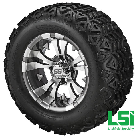 12X7 Machined & Gun Metal Gray Warlock Wheel On 22X11-12 Black Trail Tire 12 Lifted Assembly