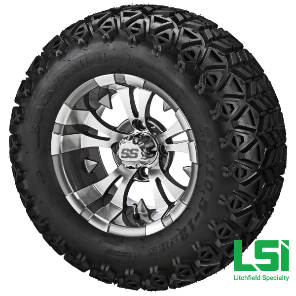 12X7 Machined & Gun Metal Gray Warlock Wheel On 23X10.50-12 Black Trail Tire 12 Lifted Assembly