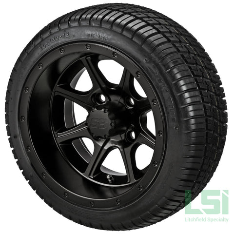 12X7 Matte Black Azusa Wheel On 205/30-12 Deli Tire 12 Low Profile Assembly