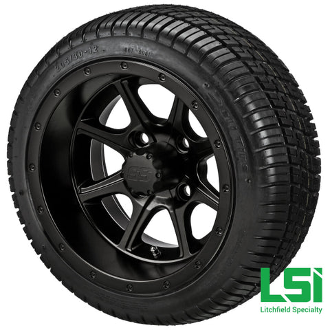 12X7 Matte Black Azusa Wheel On 205/30-12 Deli Tire 12 Low Profile Assembly