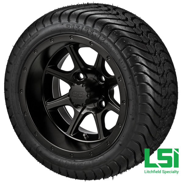 12X7 Matte Black Azusa Wheel On 215/35-12 Lsi Elite Tire 12 Low Profile Assembly