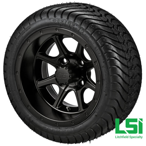 12X7 Matte Black Azusa Wheel On 215/35-12 Lsi Elite Tire 12 Low Profile Assembly