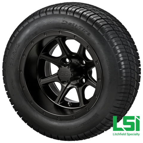 12X7 Matte Black Azusa Wheel On 215/50-12 Deli Tire 12 Low Profile Assembly