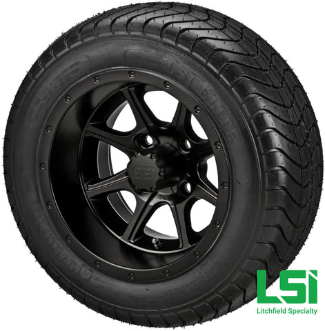 12X7 Matte Black Azusa Wheel On 215/50-12 Lsi Elite Tire 12 Low Profile Assembly