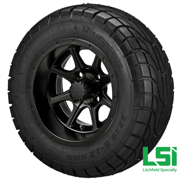 12X7 Matte Black Azusa Wheel On 22X9.50-12 Lsi Elite Street Tire 12 Lifted Assembly