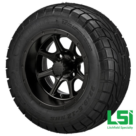 12X7 Matte Black Azusa Wheel On 22X9.50-12 Lsi Elite Street Tire 12 Lifted Assembly