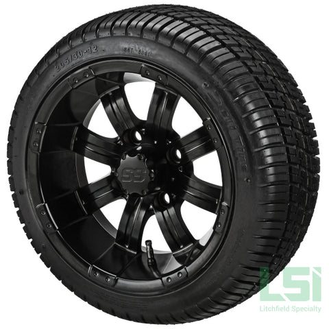 12X7 Matte Black Casino Wheel On 205/30-12 Deli Tire 12 Low Profile Assembly