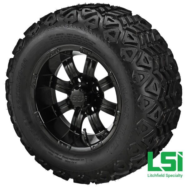 12X7 Matte Black Casino Wheel On 22X11-12 Trail Tire 12 Lifted Assembly