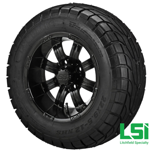 12X7 Matte Black Casino Wheel On 22X9.50-12 Lsi Elite Street Tire 12 Lifted Assembly