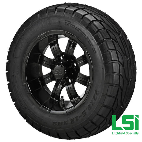12X7 Matte Black Casino Wheel On 22X9.50-12 Lsi Elite Street Tire 12 Lifted Assembly