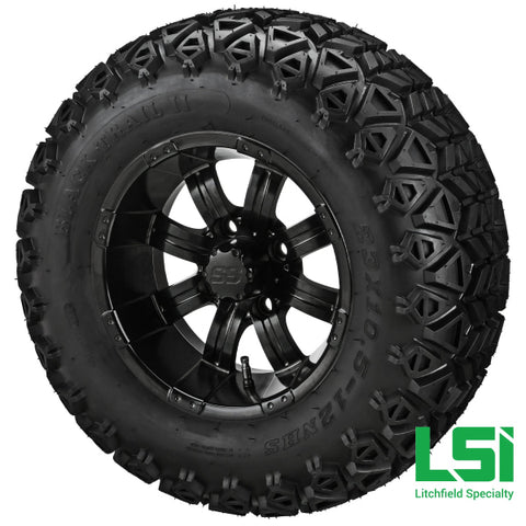 12X7 Matte Black Casino Wheel On 23X10.50-12 Trail Tire 12 Lifted Assembly